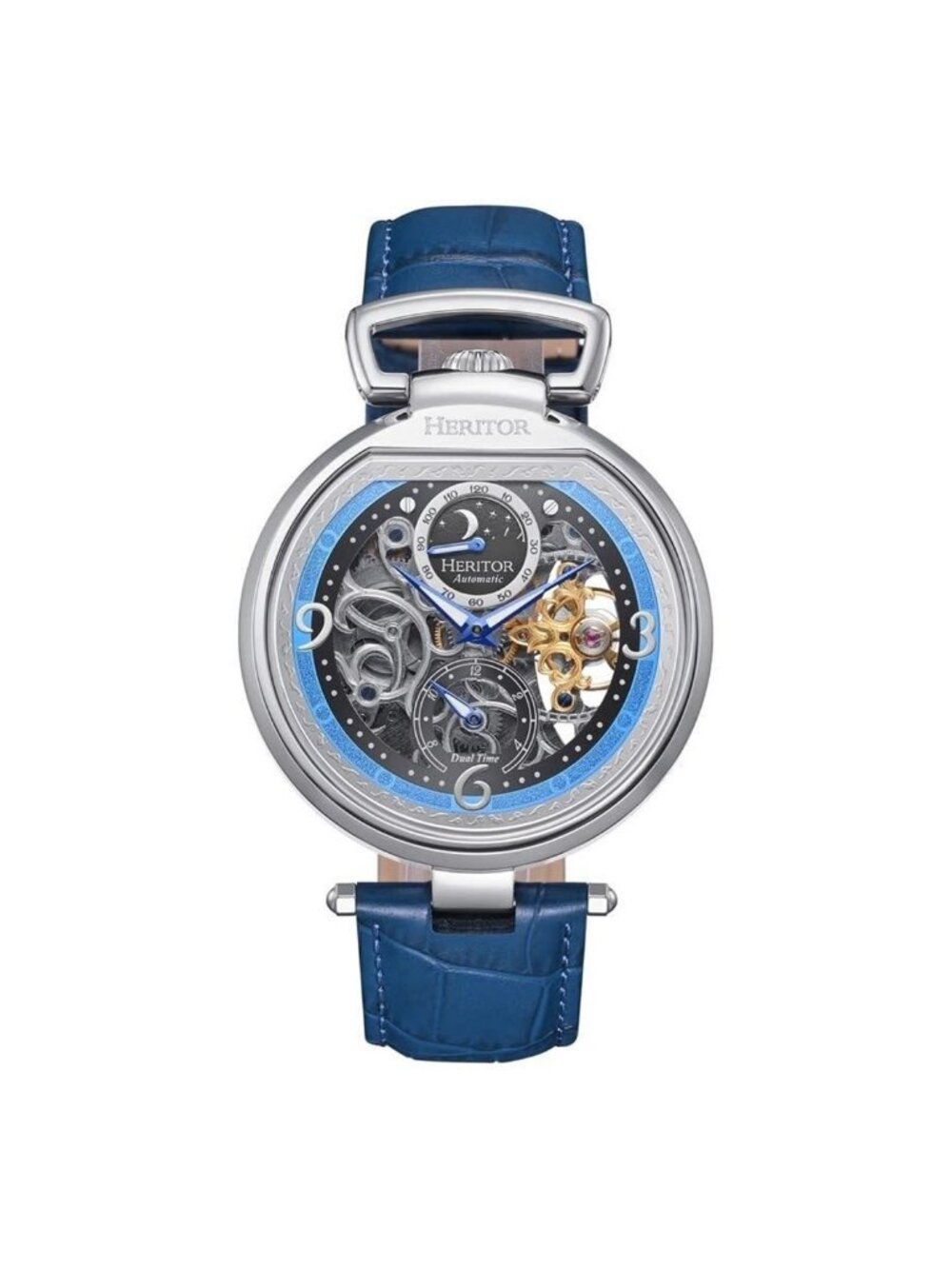 NWT Heritor Lincoln Automatic Moon Phase Blue Dial Men's Watch